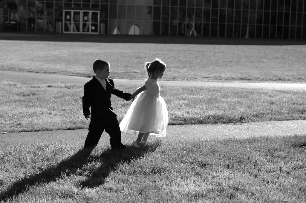 Children in Wedding Party - Black and White - Outdoors